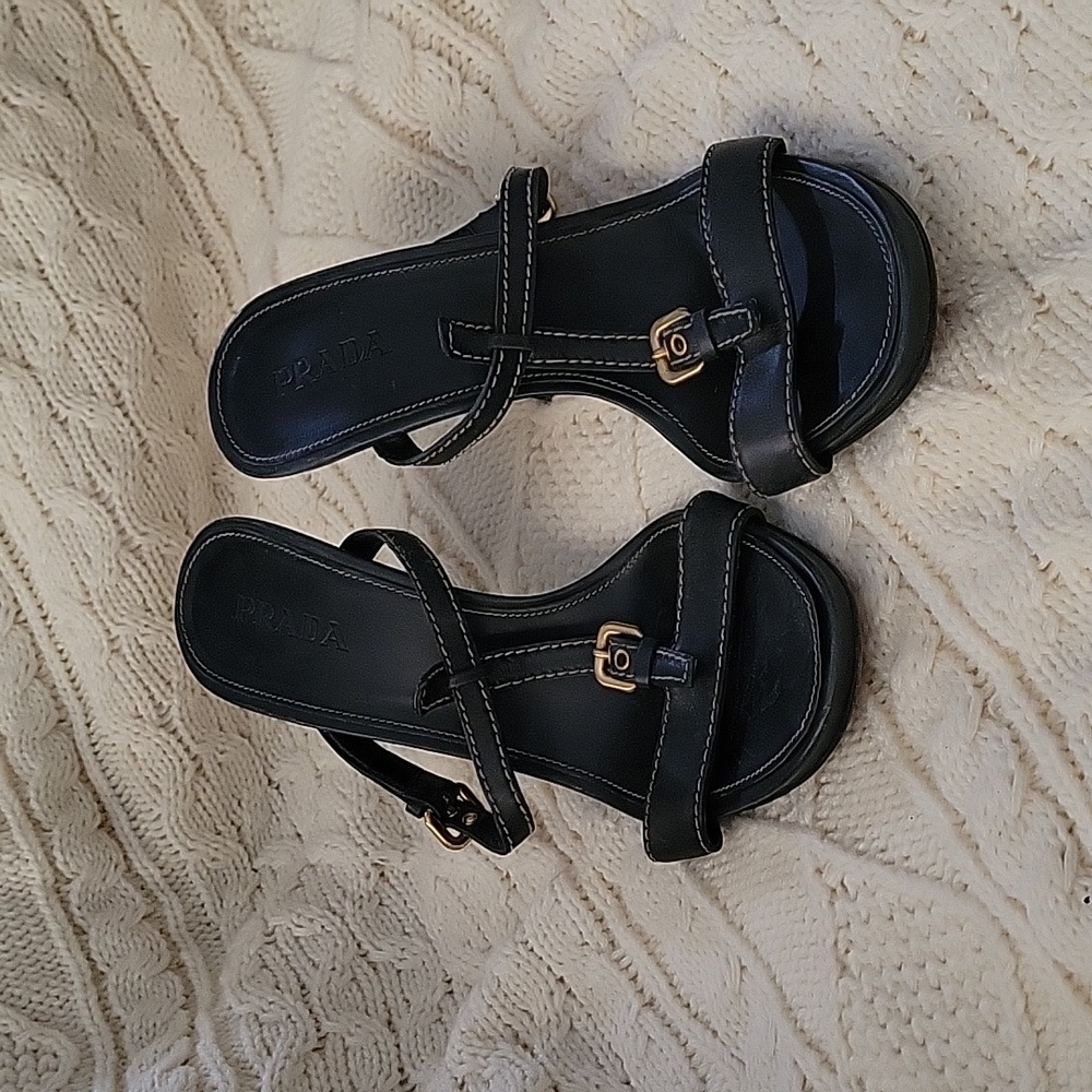 Prada Black Heeled Sandals